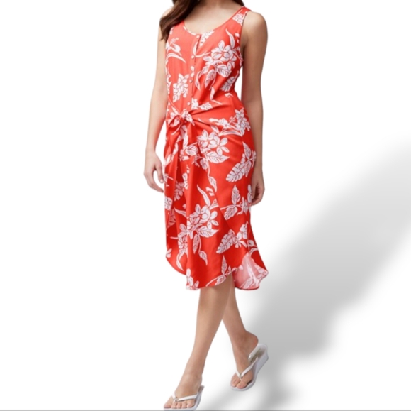 Tommy Bahama Hibiscus Hiatus Midi Dress with Genuine Mother-of-Pearl But… - Picture 1 of 11
